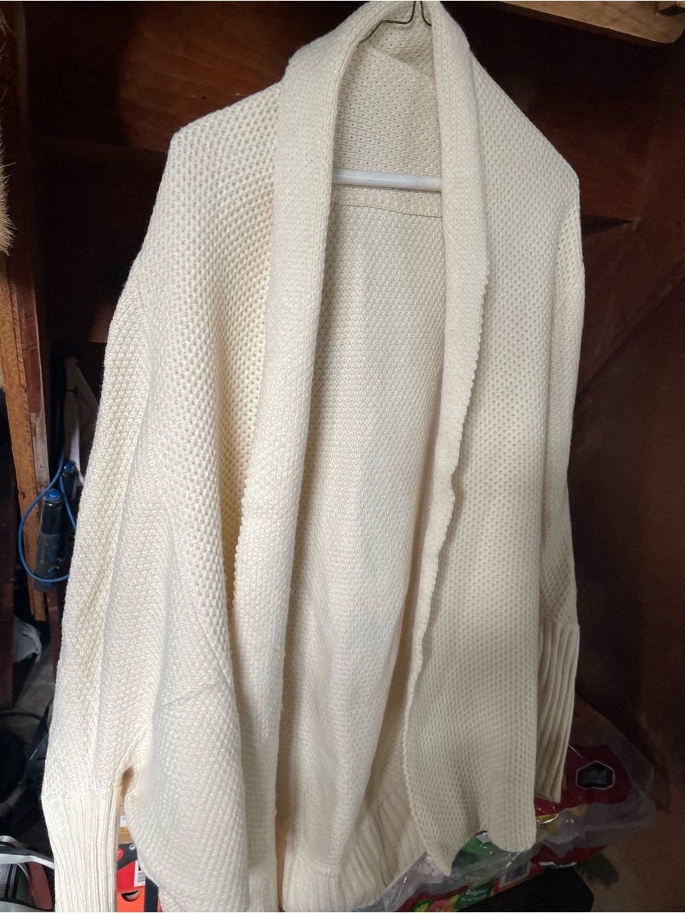 Cream Open-Front Shawl Collar Women's Sweater